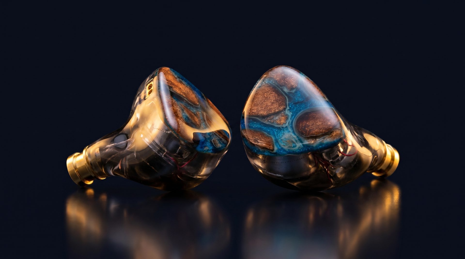 Symphony Ears PRE5TIGE in-ear monitors with marbled blue and copper faceplates